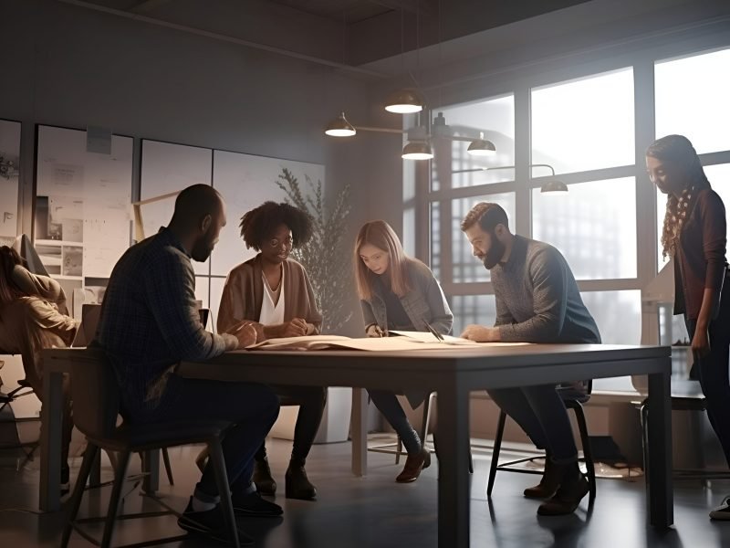 Group of diverse business people working together in a modern office. Teamwork concept